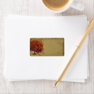 Whimsical Heart Leafed Tree Oranje & Plum on Gold Etiket