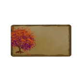 Whimsical Heart Leafed Tree Oranje & Plum on Gold Etiket (Voorkant)