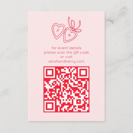 Whimsical Heart Locket Doodle Sketch CUSTOM QRCode Informatiekaartje (Voorkant)