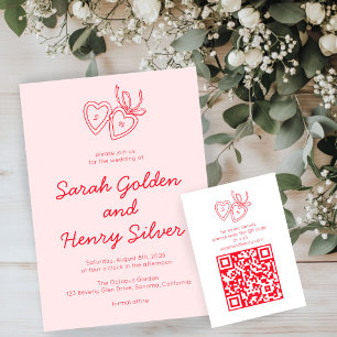 Whimsical Heart Locket Doodle Sketch CUSTOM QRCode Informatiekaartje