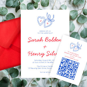 Whimsical Heart Locket Doodle Sketch CUSTOM QRCode Informatiekaartje