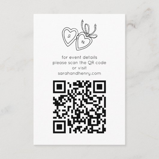 Whimsical Heart Locket Doodle Sketch CUSTOM QRCode Informatiekaartje (Voorkant)