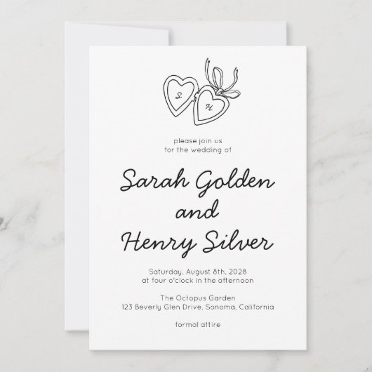 Whimsical Heart Locket Doodle Sketch Modern CUSTOM Kaart (Voorkant)