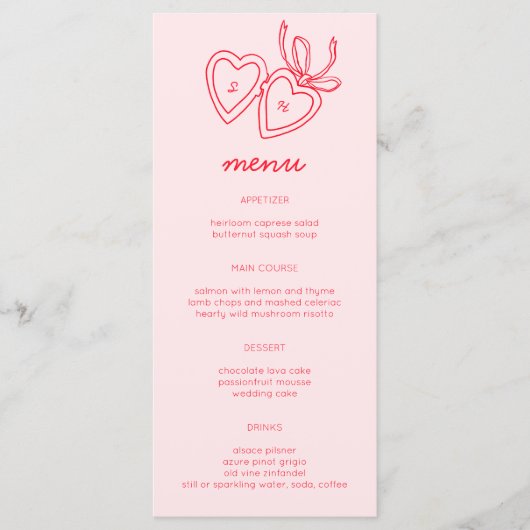 Whimsical Heart Locket Doodle Sketch Modern CUSTOM Menu (Voorkant)