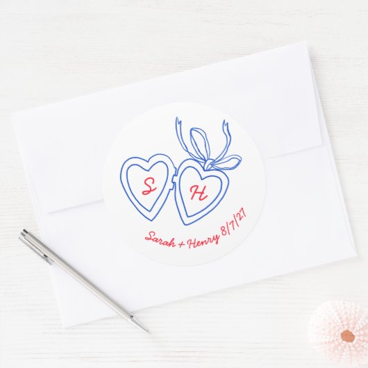 Whimsical Heart Locket Doodle Sketch Modern CUSTOM Ronde Sticker (Envelop)