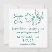 Whimsical Heart Locket Doodle Sketch Modern CUSTOM Save The Date (Achterkant)