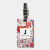 Whimsical Hearts and Love Letters Monogram Bagagelabel (Voorkant verticaal)