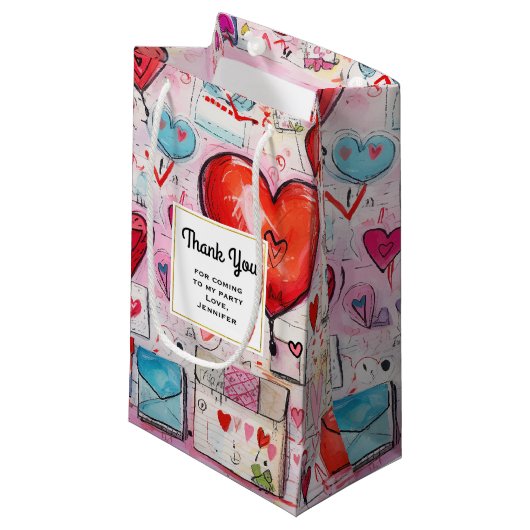 Whimsical Hearts and Love Letters Party Bedankt Klein Cadeauzakje (Voorkant Gekanteld)