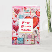 Whimsical Hearts and Love Letters Patroon Verjaard Kaart (Voorkant)
