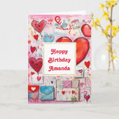 Whimsical Hearts and Love Letters Patroon Verjaard Kaart (Gele Bloem)