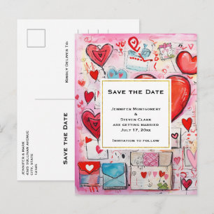 Whimsical Hearts and Love Letters Save the Date Uitnodiging Briefkaart