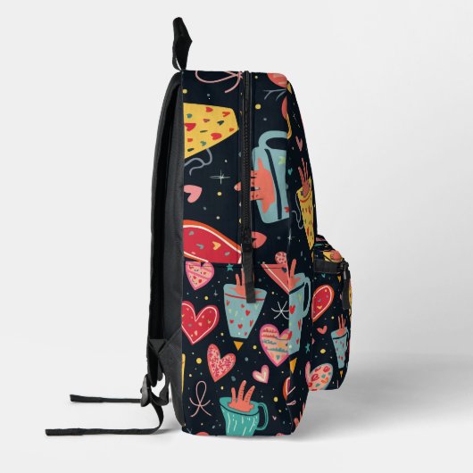 Whimsical Hearts en Coffee Cups Patroon Bedrukte Rugzak (Links)