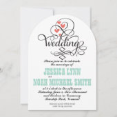  Whimsical Hearts Mint en Coral Invitation Kaart (Voorkant)