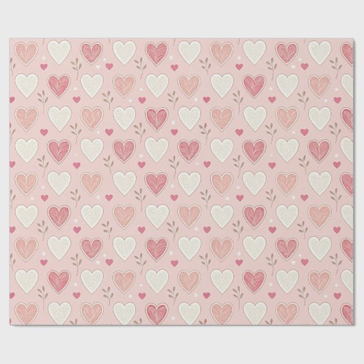 Whimsical Hearts Pink Valentijn Pattern Cadeaupapier (Vlak)