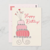 Whimsical Hearts Roze Verjaardagstaart Dank u Briefkaart (Voorkant / Achterkant)