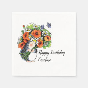 Whimsical Hedégel en Poppies Birthday Servet