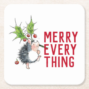 Whimsical Hedégel Merry Alles Kerstmis Vierkante Kartonnen Onderzetter