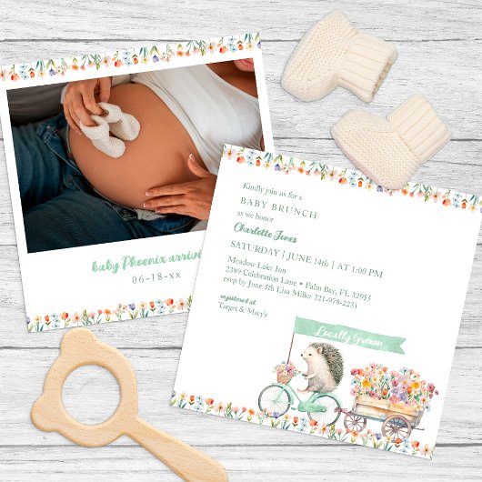 Whimsical Hedgehog Baby shower Fotouitnodiging Kaart