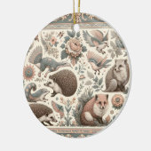 Whimsical Hedgehog Haven: Victoriaans bloemen Keramisch Ornament (Links)