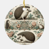 Whimsical Hedgehog Haven: Victoriaans bloemen Keramisch Ornament (Achterkant)