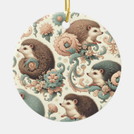 Whimsical Hedgehog Haven: Victoriaans bloemen Keramisch Ornament