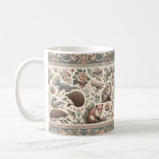 Whimsical Hedgehog Haven: Victoriaans bloemen Koffiemok (Links)