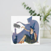 Whimsical-heks en Cat Halloween-partij Kaart (Staand voorkant)