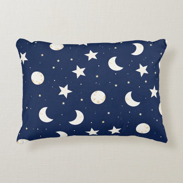 Whimsical hemelse patroon van manen en sterren accent kussen (Voorkant)