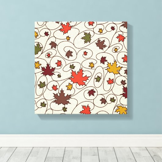 Whimsical Herfst Curly Maple Leaf Pattern Canvas Afdruk (Insitu (Houten vloer))