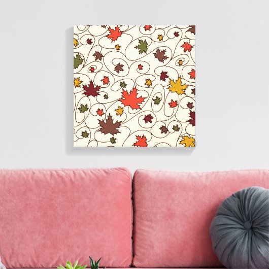 Whimsical Herfst Curly Maple Leaf Pattern Canvas Afdruk (Insitu (Woonkamer))