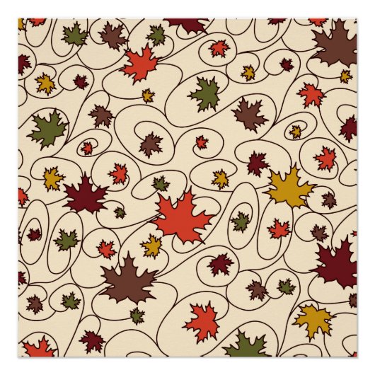 Whimsical Herfst Curly Maple Leaf Pattern Perfect Poster (Voorkant)