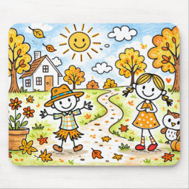 Whimsical Herfst Kinderen en Uil Muismat