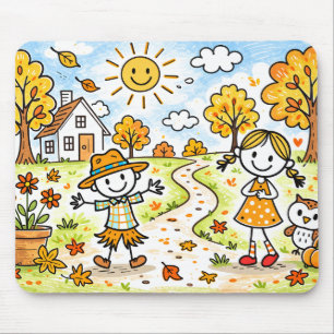 Whimsical Herfst Kinderen en Uil Muismat