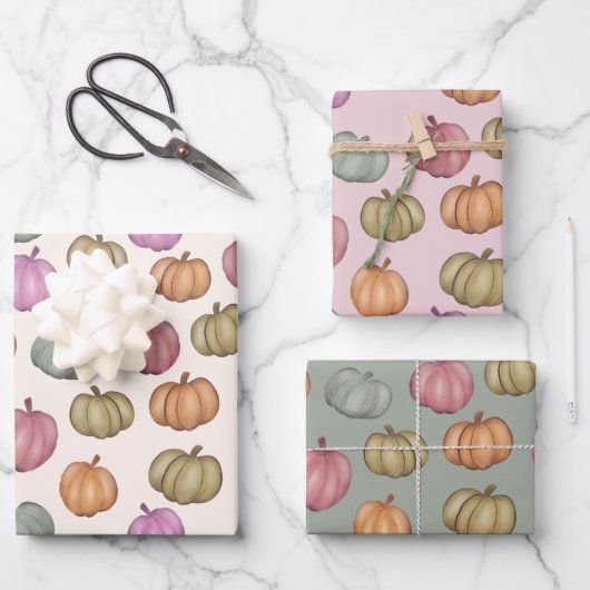 Whimsical Herfst Pastel Pompoen Patroon Inpakpapier Vel (Voorkant)