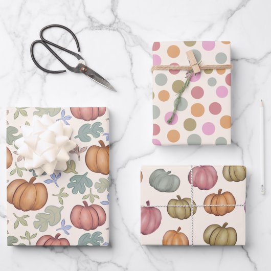 Whimsical Herfst Pastel Pompoen Patroon Wrapping P Inpakpapier Vel (Voorkant)