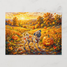 Whimsical Herfst Pompoen Pad Mops Illustratie