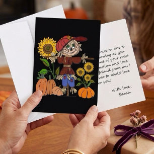 Whimsical Herfst Vogelverschrikker En Zonnebloemen Kaart