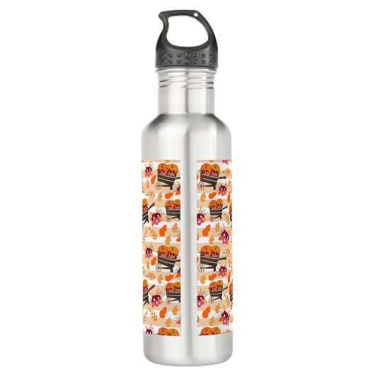 Whimsical Herfst Wheelbarrows Pattern Waterfles (Achterkant)