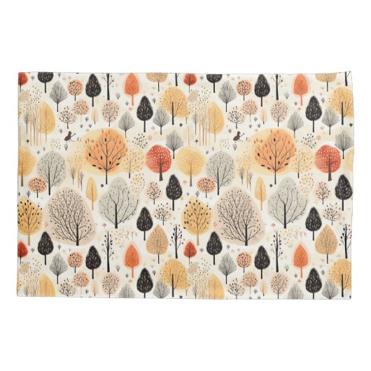 Whimsical herfstbomen tekenpatroon sinaasappel kussensloop (Achterkant)