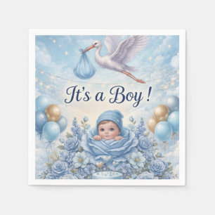 Whimsical Het is een Jongen Blauwe Ooievaar Baby S Servet