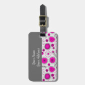 Whimsical hete roze witte harten en bloemen bloeme bagagelabel (Voorkant verticaal)