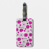 Whimsical hete roze witte harten en bloemen bloeme bagagelabel (Achterkant verticaal)