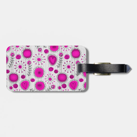 Whimsical hete roze witte harten en bloemen bloeme bagagelabel (Achterkant horizontaal)