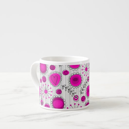 Whimsical hete roze witte harten en bloemen bloeme espresso kop (Voorkant links)