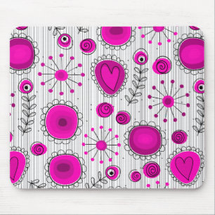 Whimsical hete roze witte harten en bloemen bloeme muismat