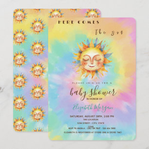 Whimsical hier komt de Sun Tie Dye Baby shower Kaart