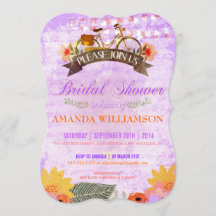 Whimsical Hipster Bicycle Bridal Shower Invitation Kaart