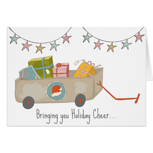 Whimsical Holiday Cart Kerst Kaart (Voorkant Horizontaal)