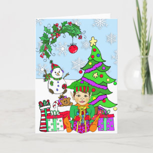 Whimsical Holiday Elf en kerstboom Kaart