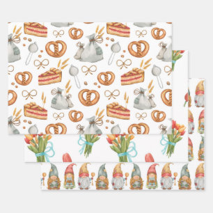 Whimsical Holiday Jolly kerstbakkerij Gnomes Inpakpapier Vel